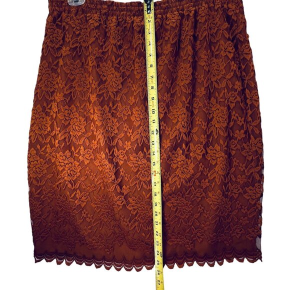 Maggie Sweet Copper Orange Lace Overlay Skirt Elastic Waist Scalloped Hem 1X XL - Picture 6 of 9
